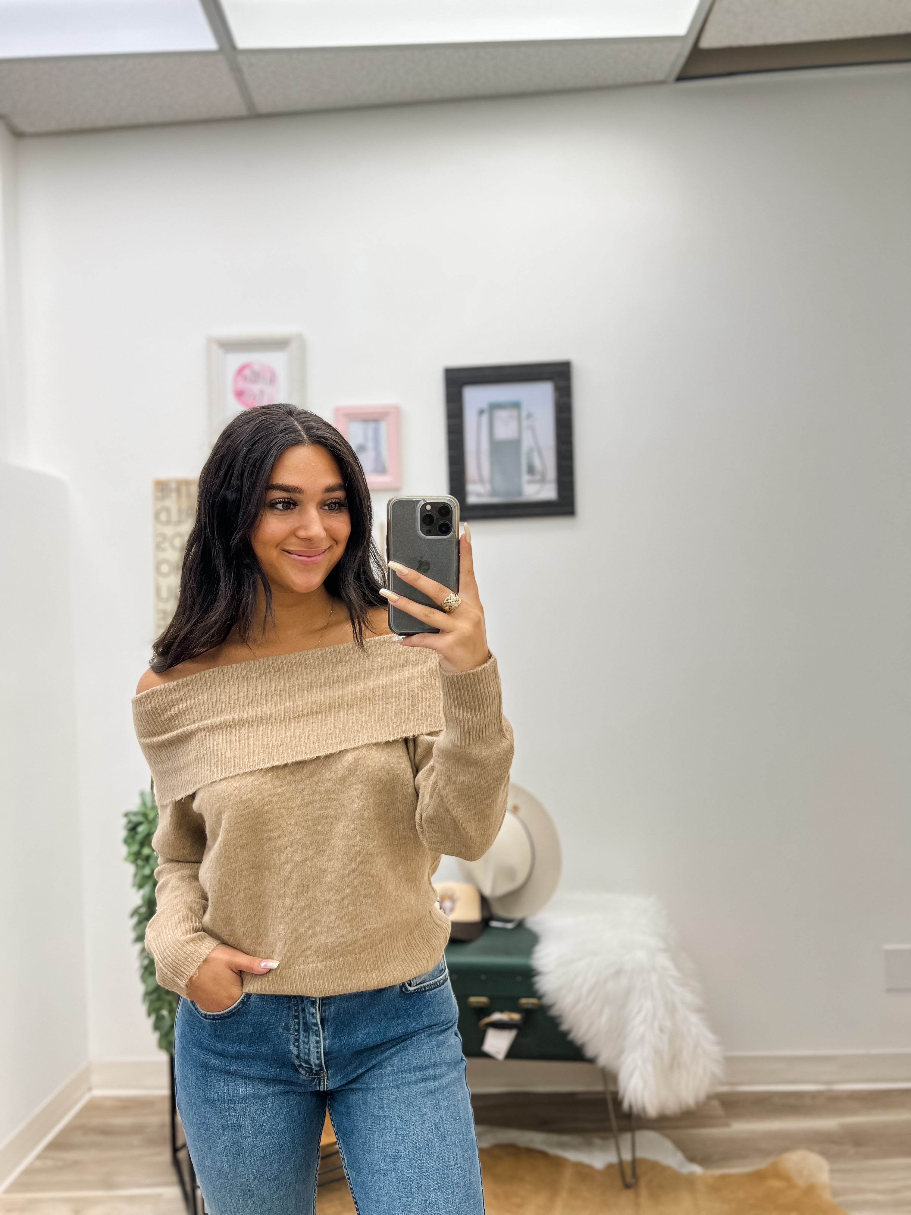 Stella Off Shoulder Sweater Camel Dani Madi