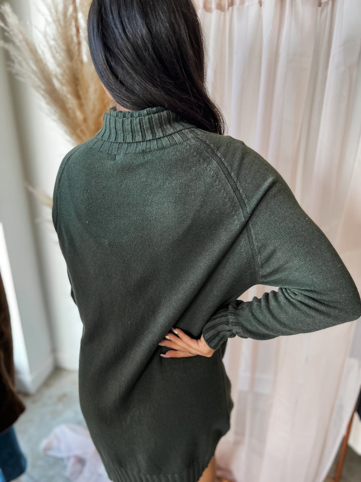 Knit Turtleneck Dress - Green