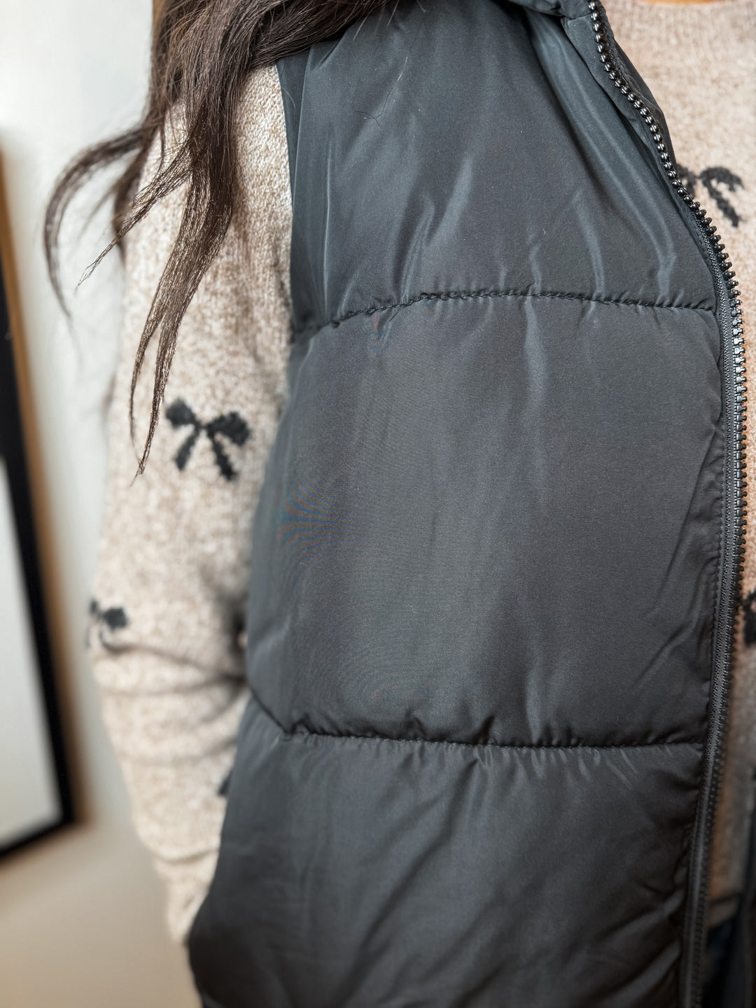 Alina Long Puffer Vest - Black