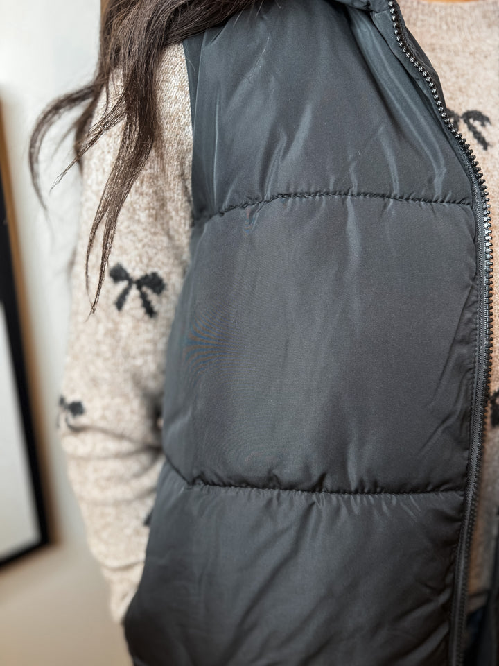 Alina Long Puffer Vest - Black
