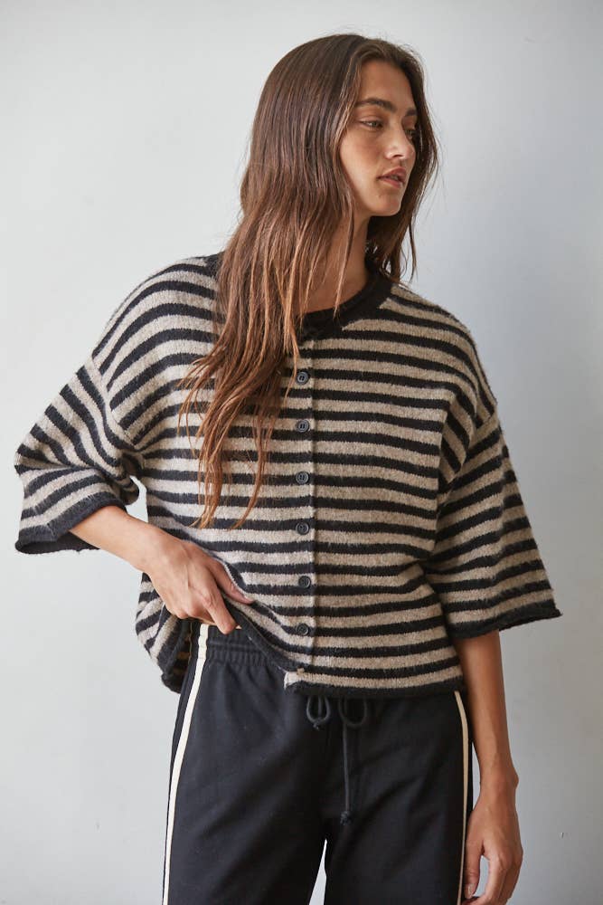 Striped Quarter Sleeve Cardigan