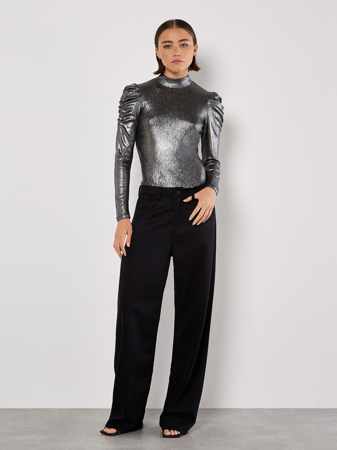 Metallic Exaggerated Shoulder Top