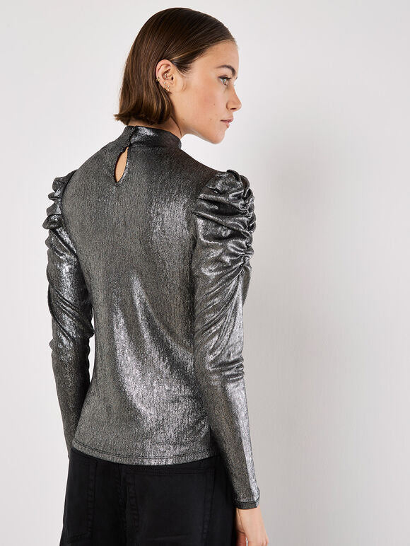 Metallic Exaggerated Shoulder Top