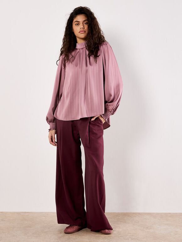 Mauve Satin Tie Back Blouse