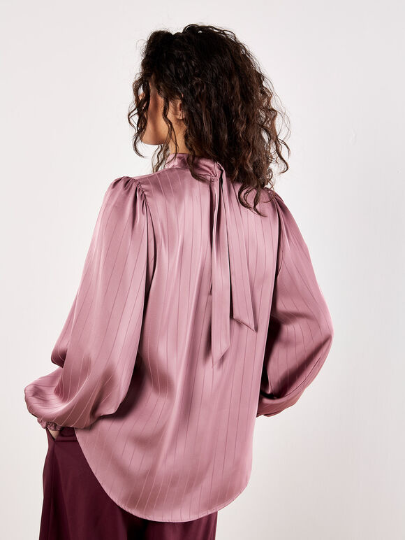 Mauve Satin Tie Back Blouse