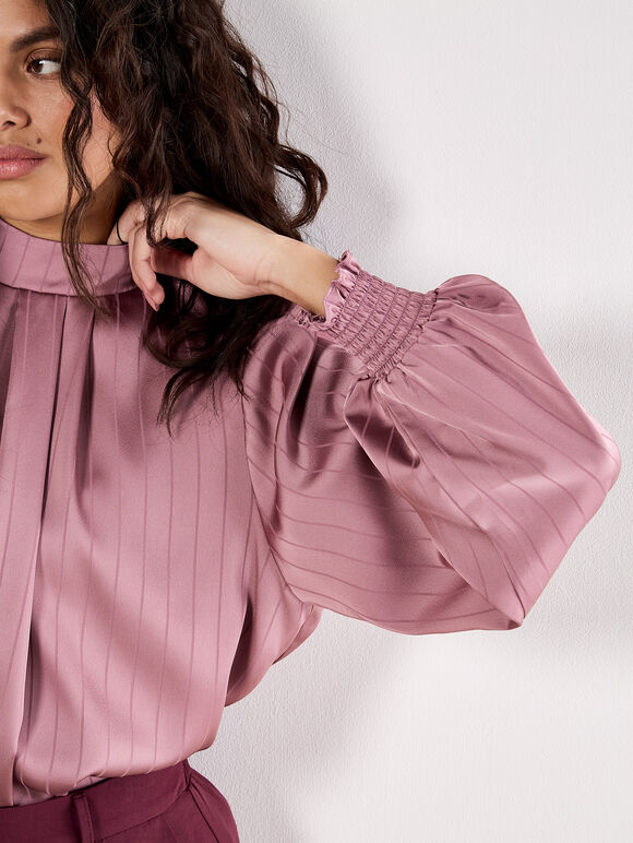 Mauve Satin Tie Back Blouse