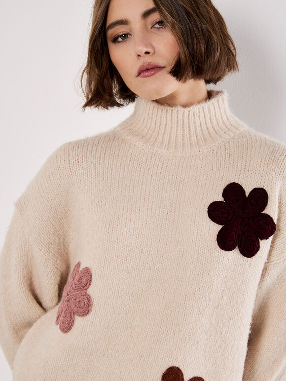 Mockneck Embroidered Floral Sweater