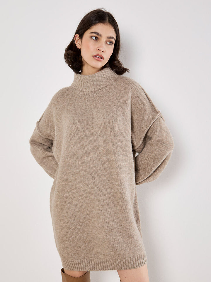 Fuzzy Mockneck Sweater Dress