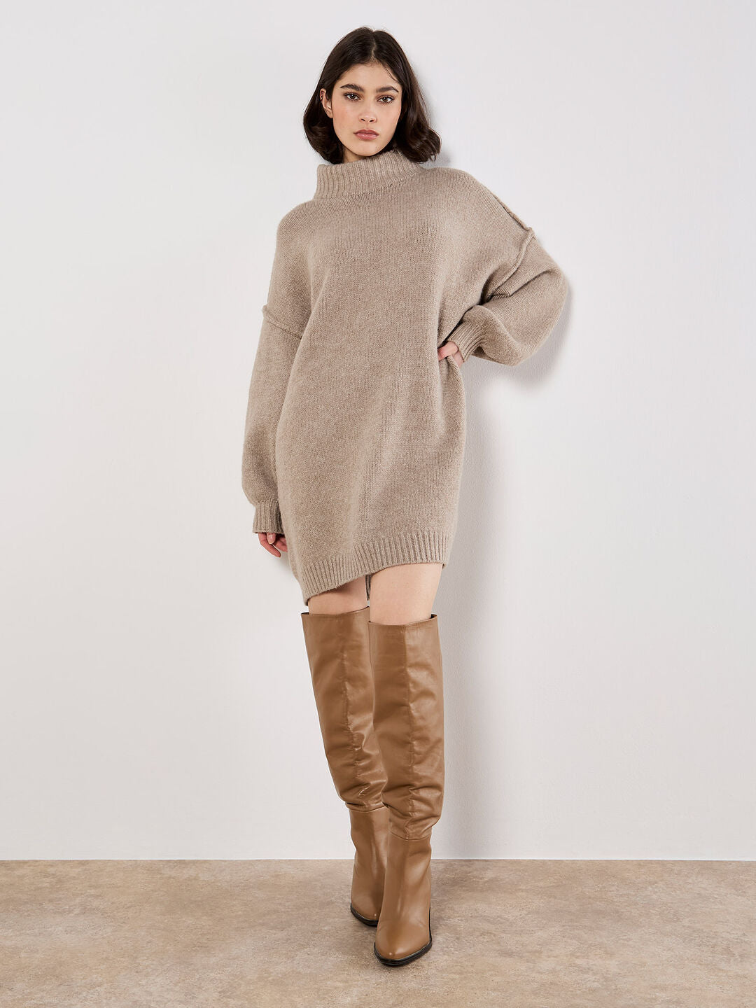 Fuzzy Mockneck Sweater Dress