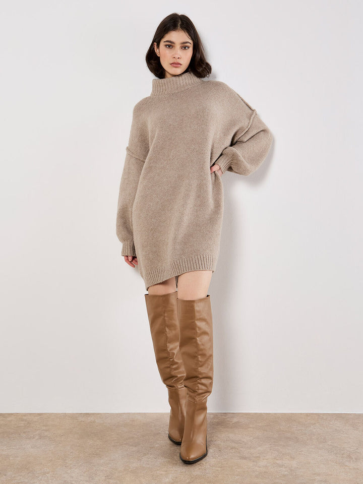 Fuzzy Mockneck Sweater Dress