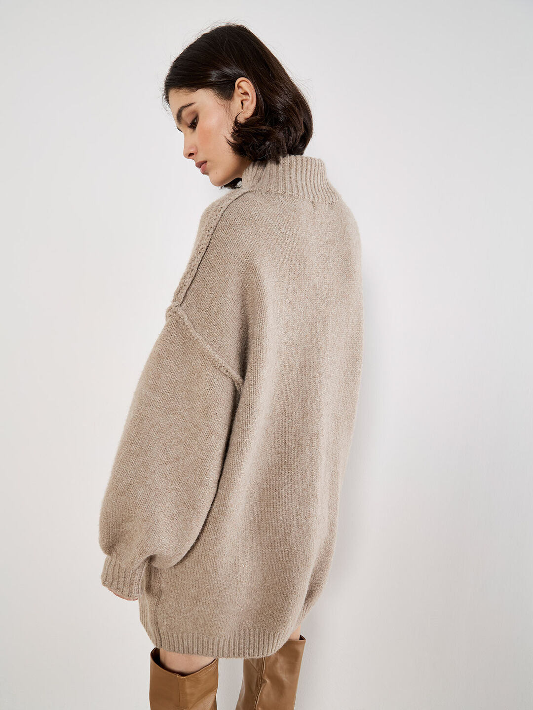 Fuzzy Mockneck Sweater Dress