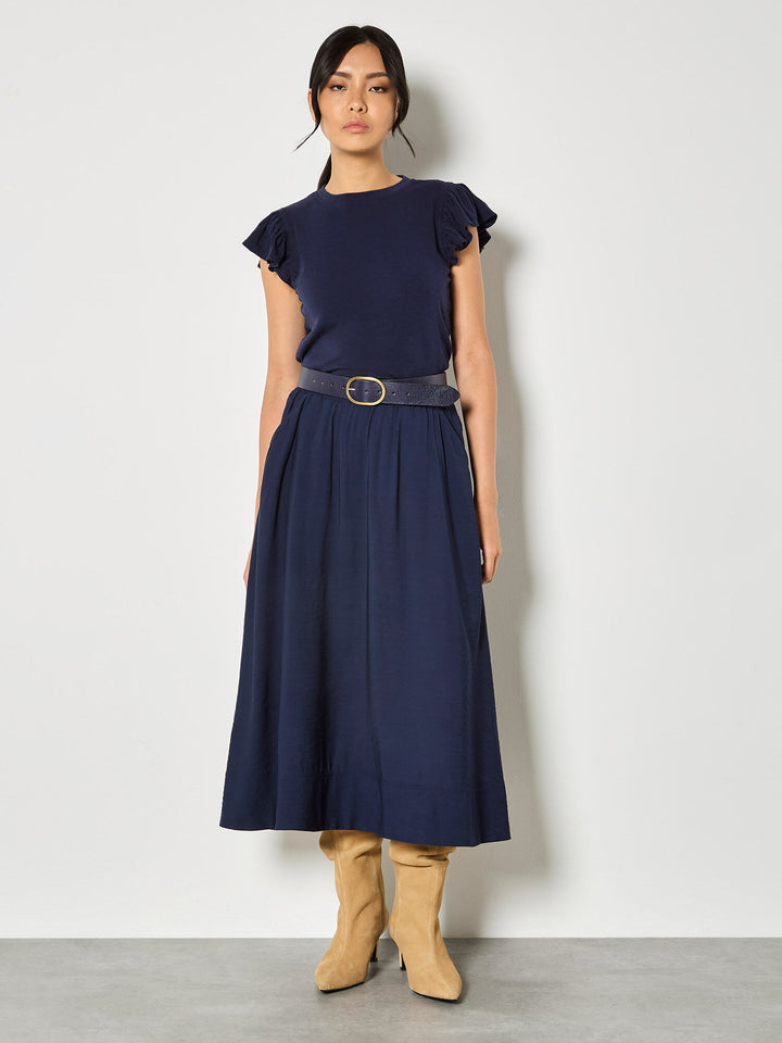 Navy Flowy Midi Skirt