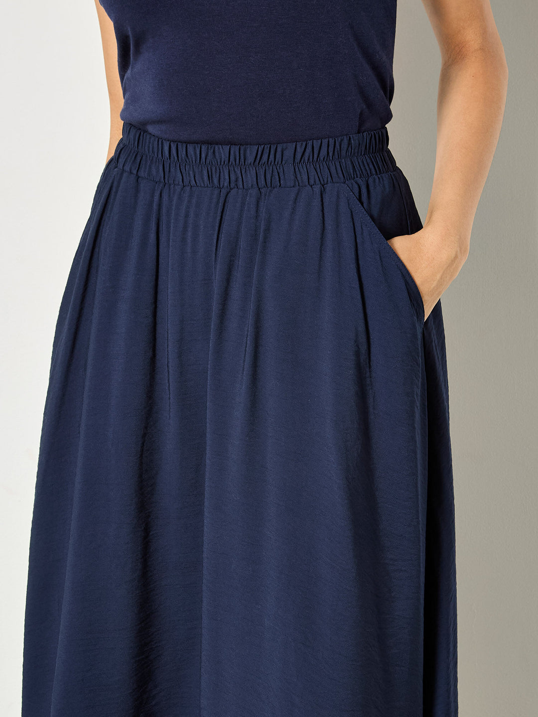Navy Flowy Midi Skirt