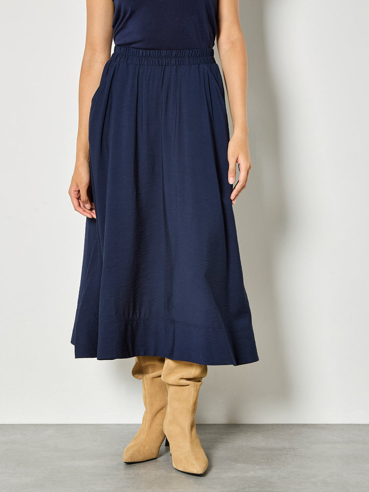 Navy Flowy Midi Skirt