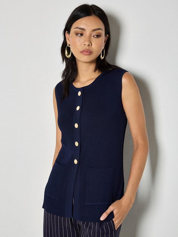 Navy Ribbed Vest Top