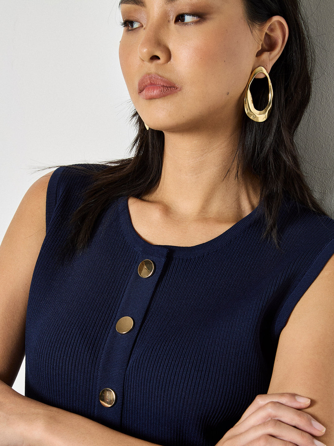 Navy Ribbed Vest Top