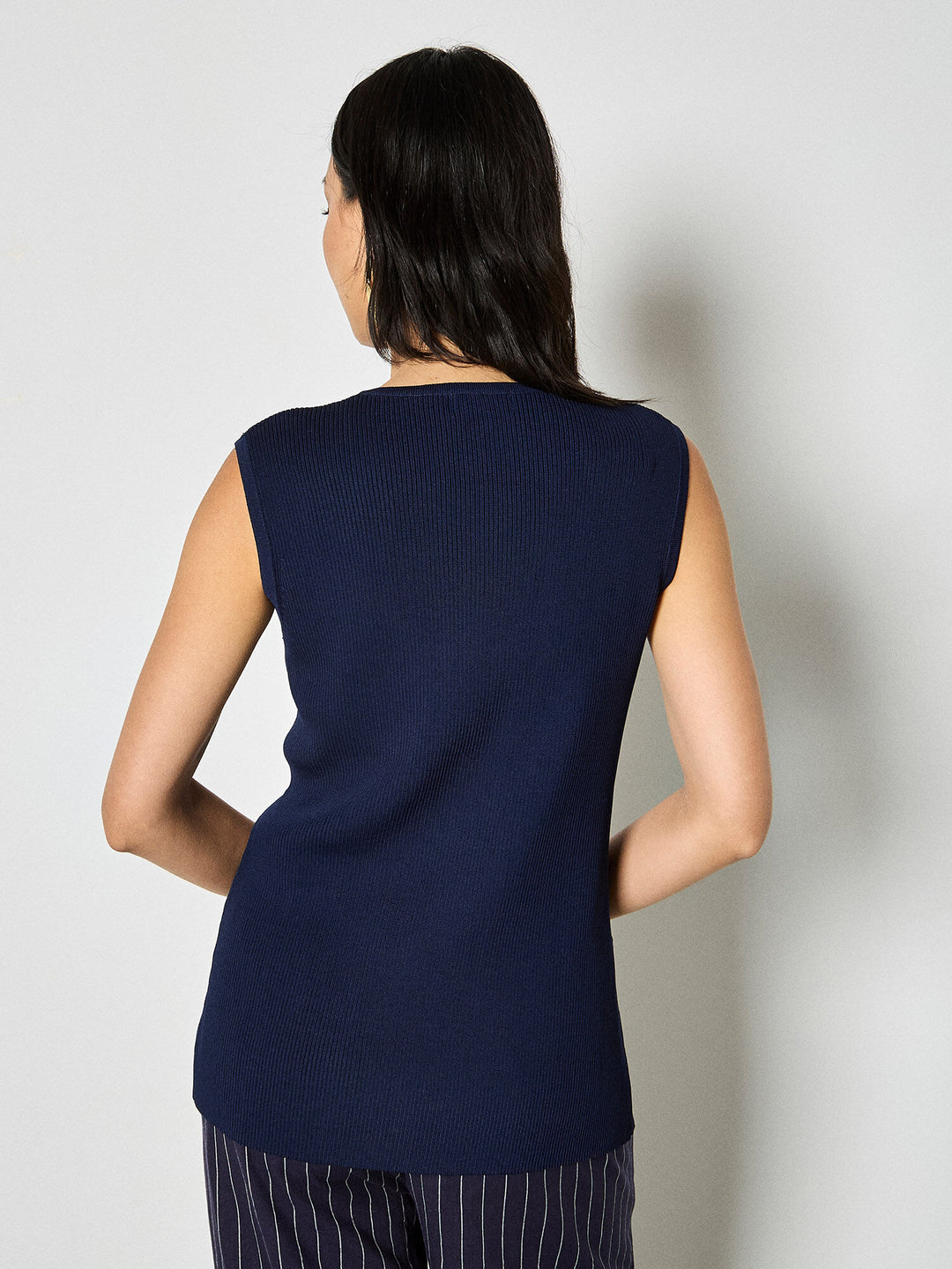Navy Ribbed Vest Top