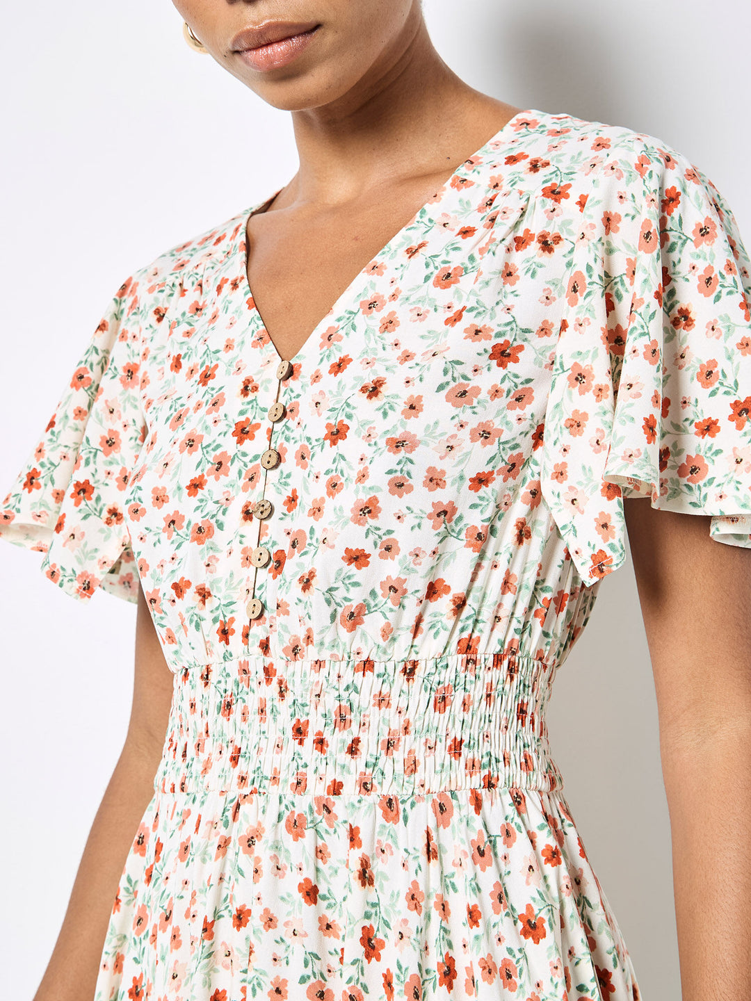 Floral Button Detail Midi Dress