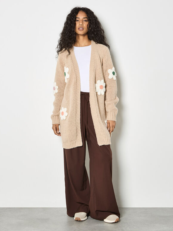 3D Daisy Embroidered Open Cardigan