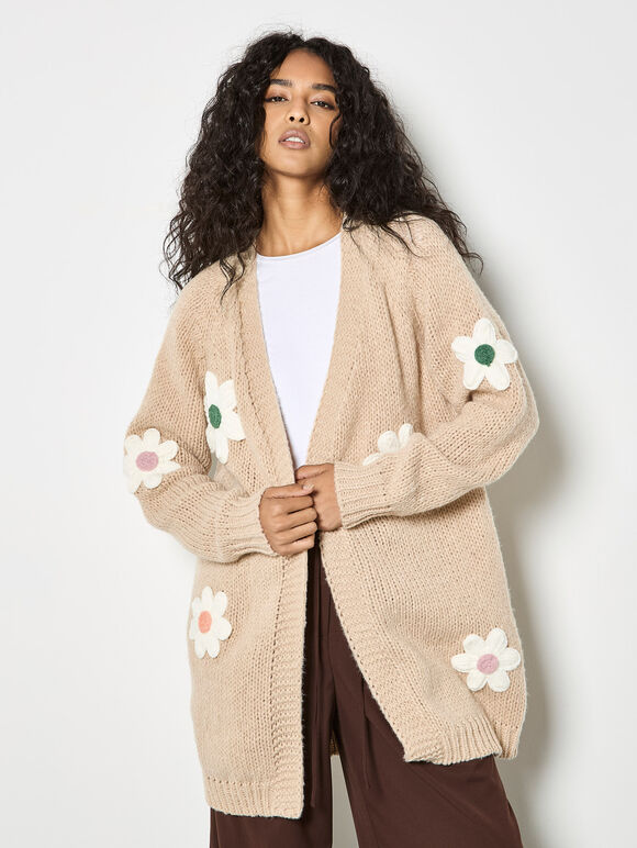 3D Daisy Embroidered Open Cardigan
