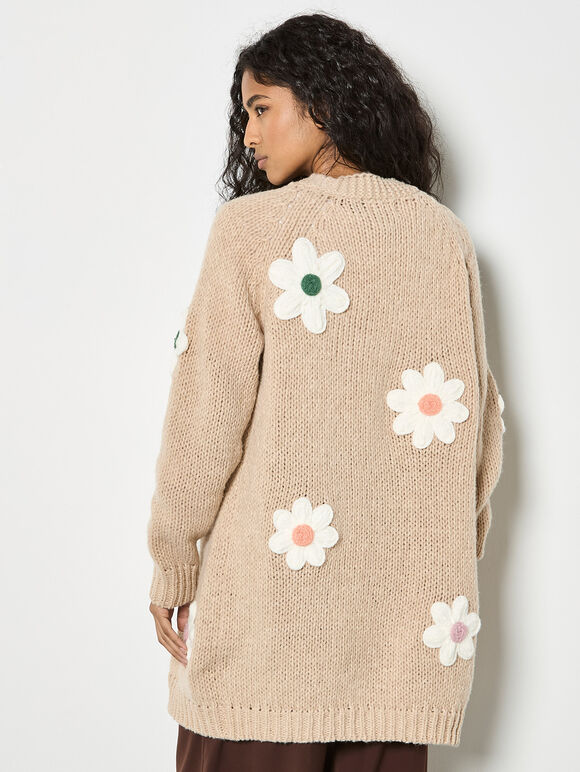 3D Daisy Embroidered Open Cardigan