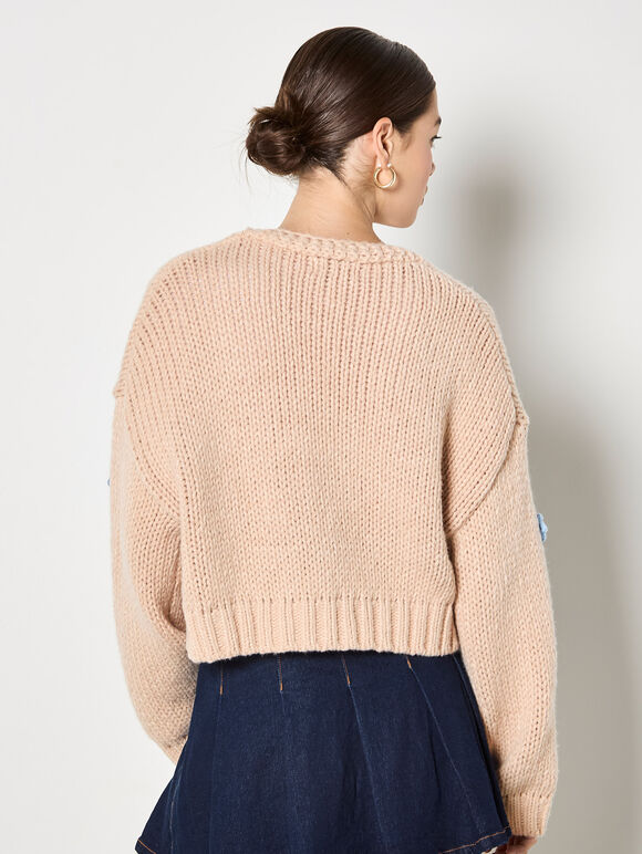 Colourful Daisies Open Cardigan - Stone