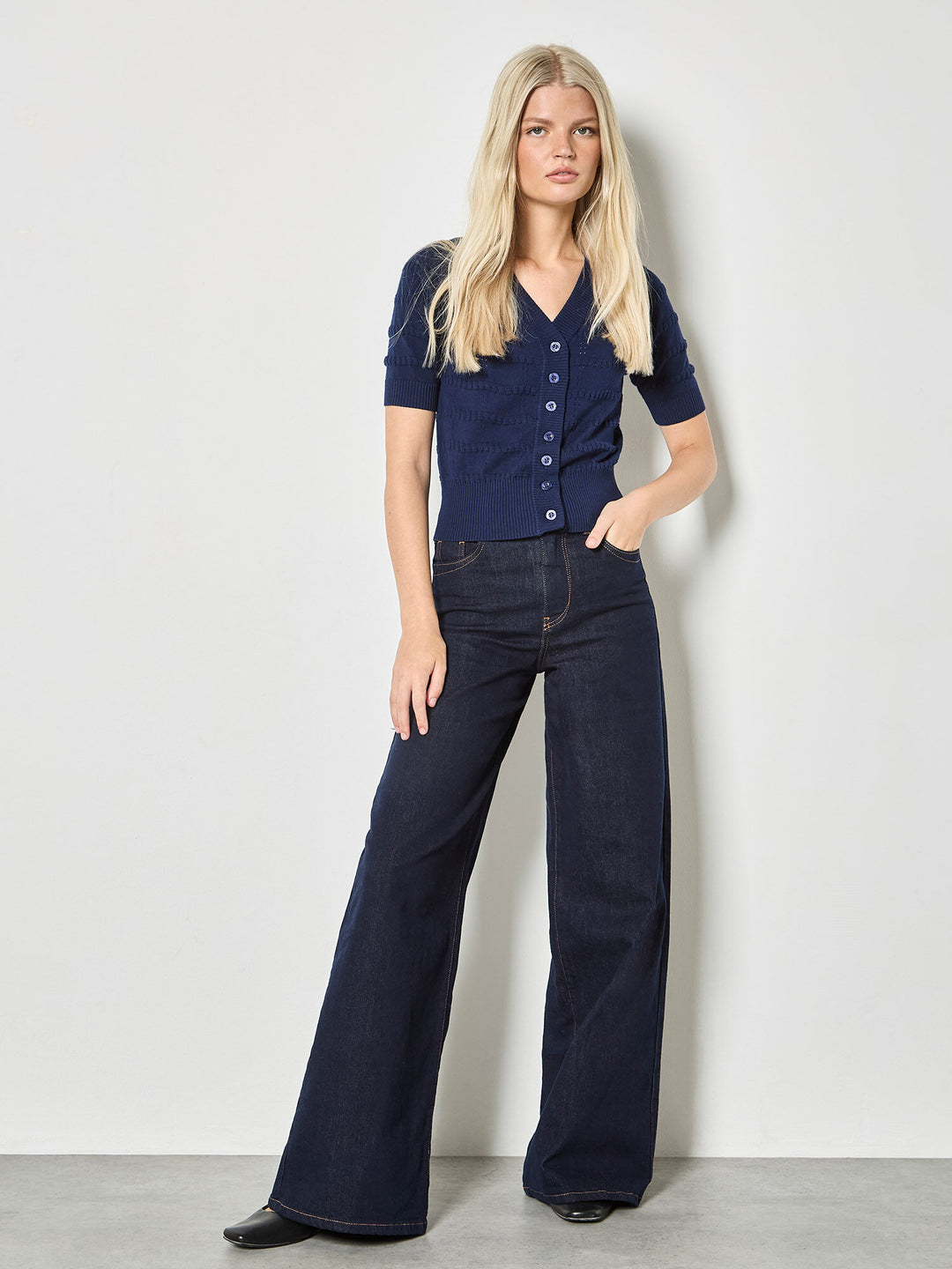 Navy Short Sleeve Cardigan