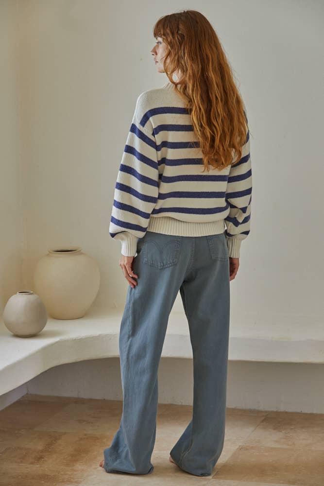Blue Striped Overized Knit Sweater