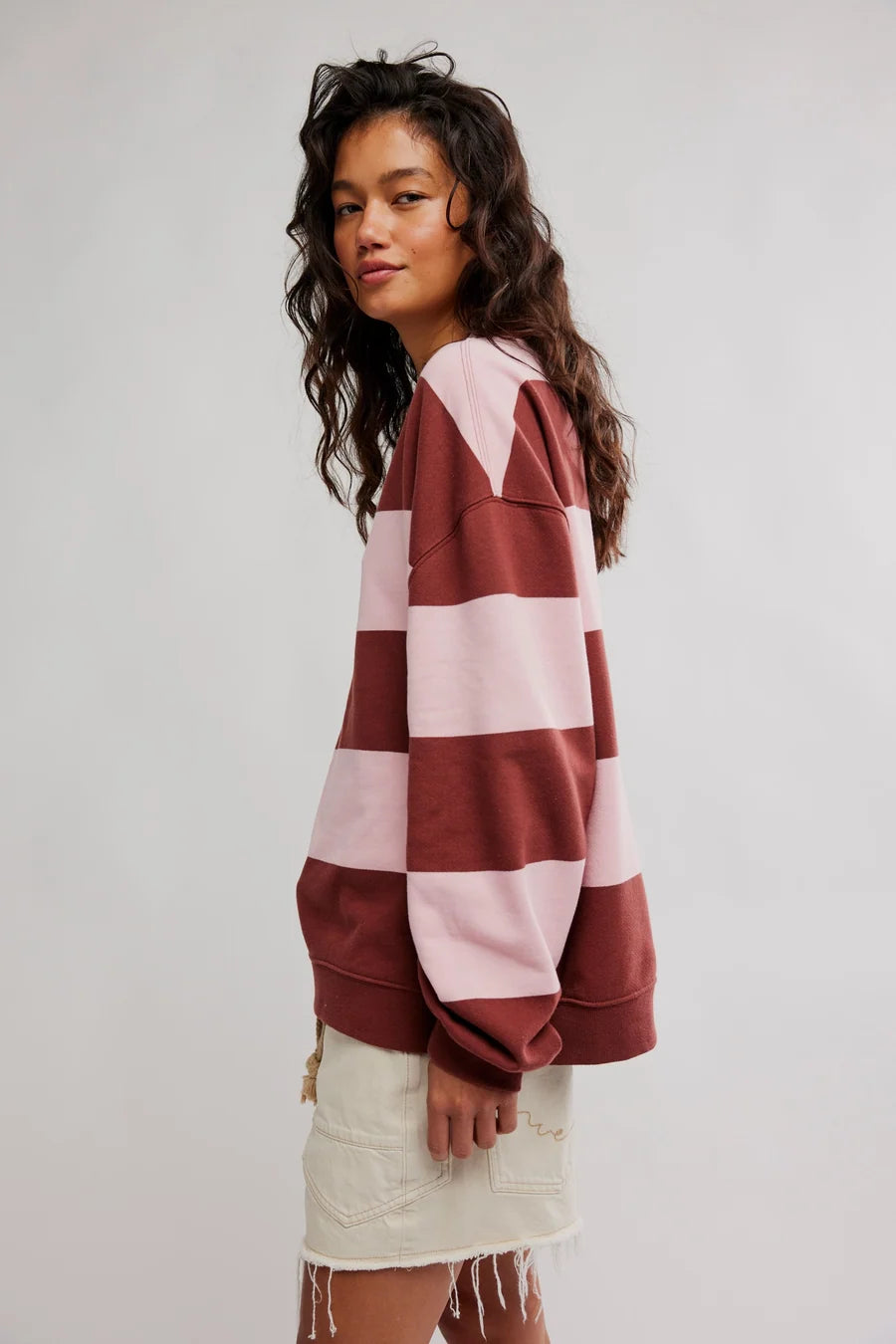 Classic Stripe Crew Wide in Strawberry Wine