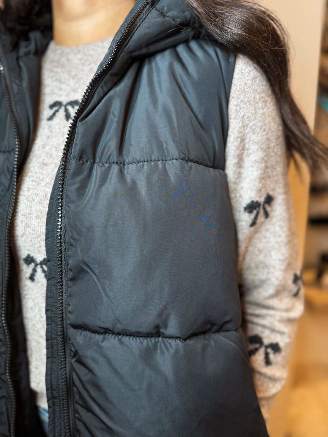Alina Long Puffer Vest - Black
