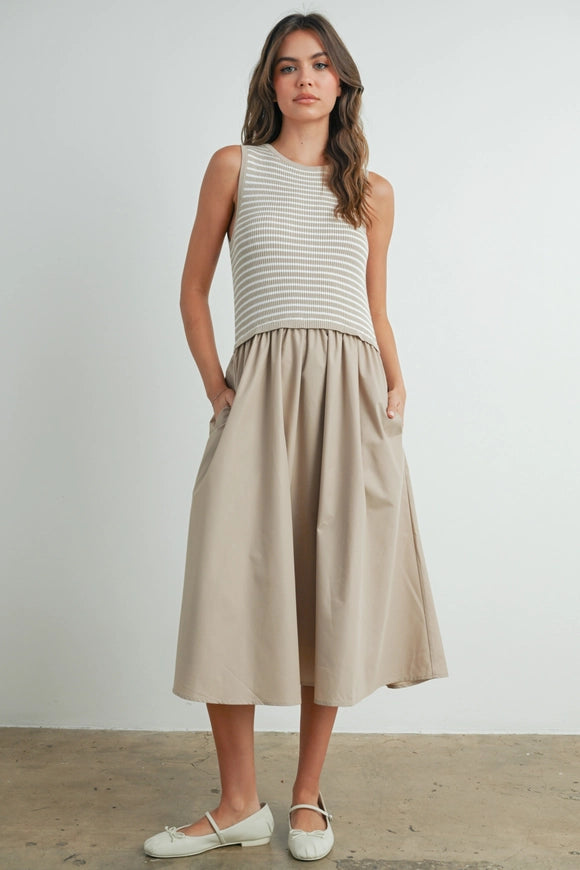 Taupe Striped Maxi Dress