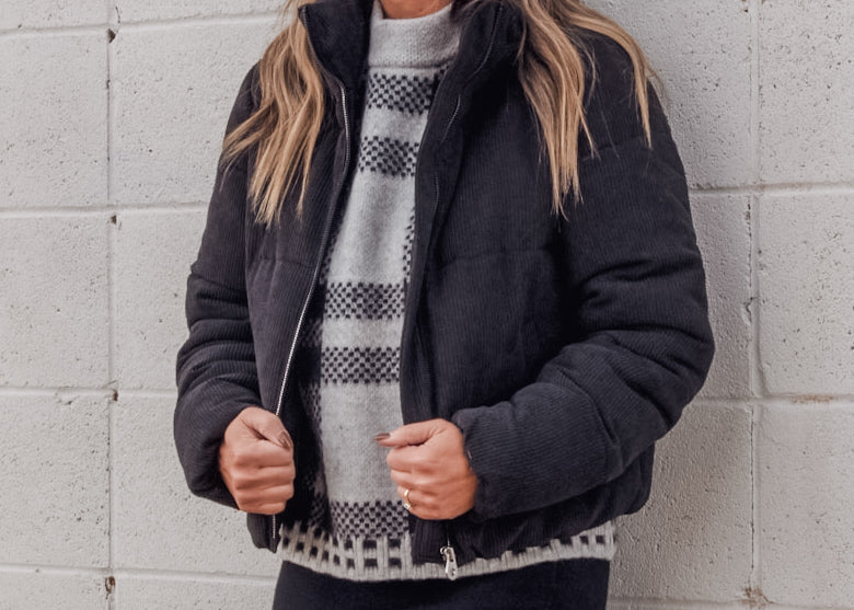 New Dolly Cord Puffer Coat - Black