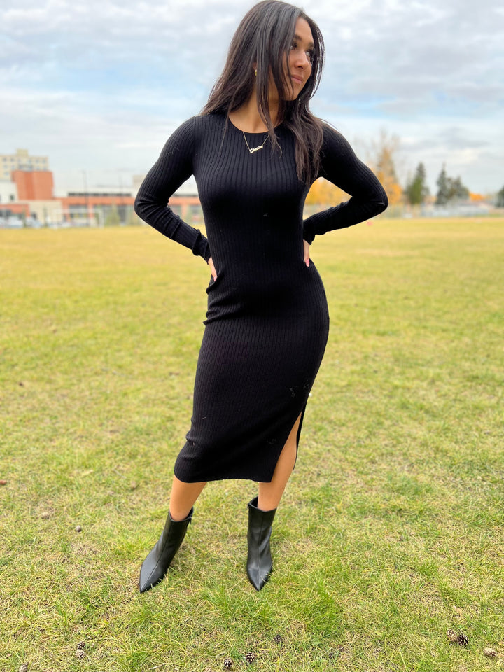 Lilly Rib Knit Maxi Dress - Black