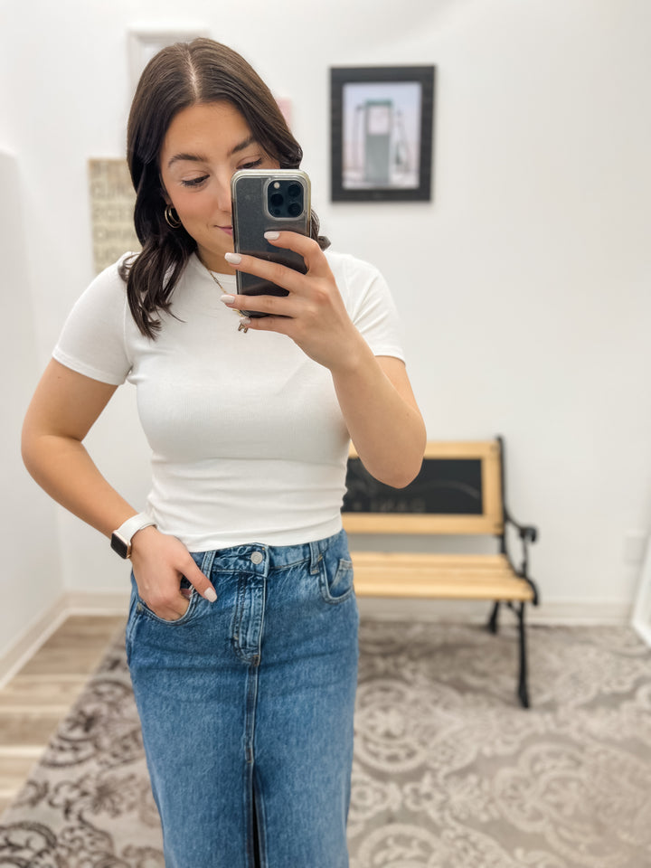 Marshmallow Fitted Crop Tee