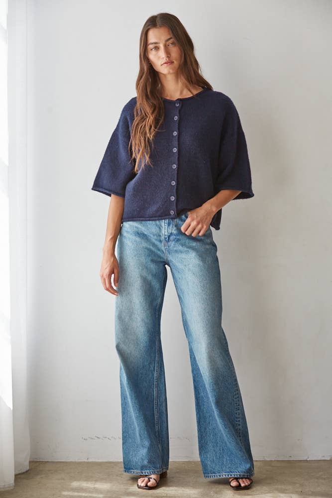 Quarter Sleeve Cardigan - Navy