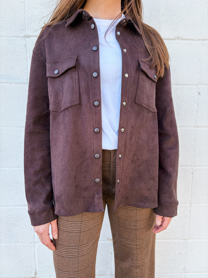 Sadina Faux Suede Button Up