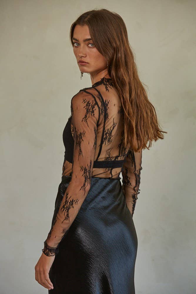 Lace Long Sleeve Mockneck Top