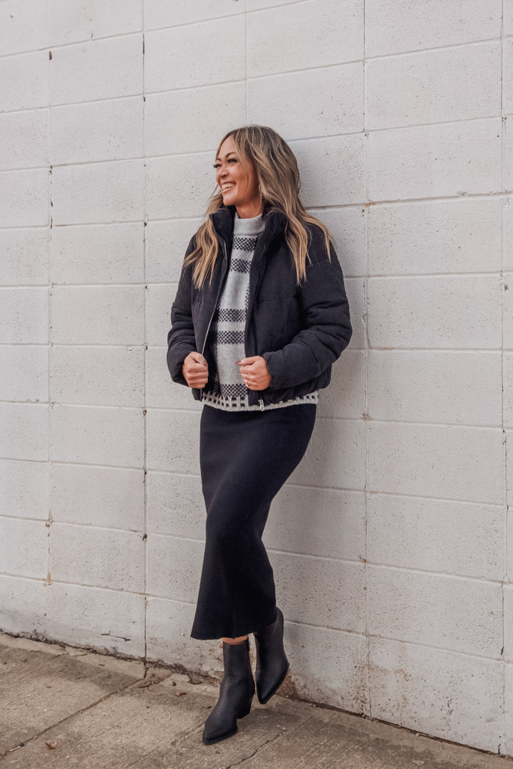 New Dolly Cord Puffer Coat - Black