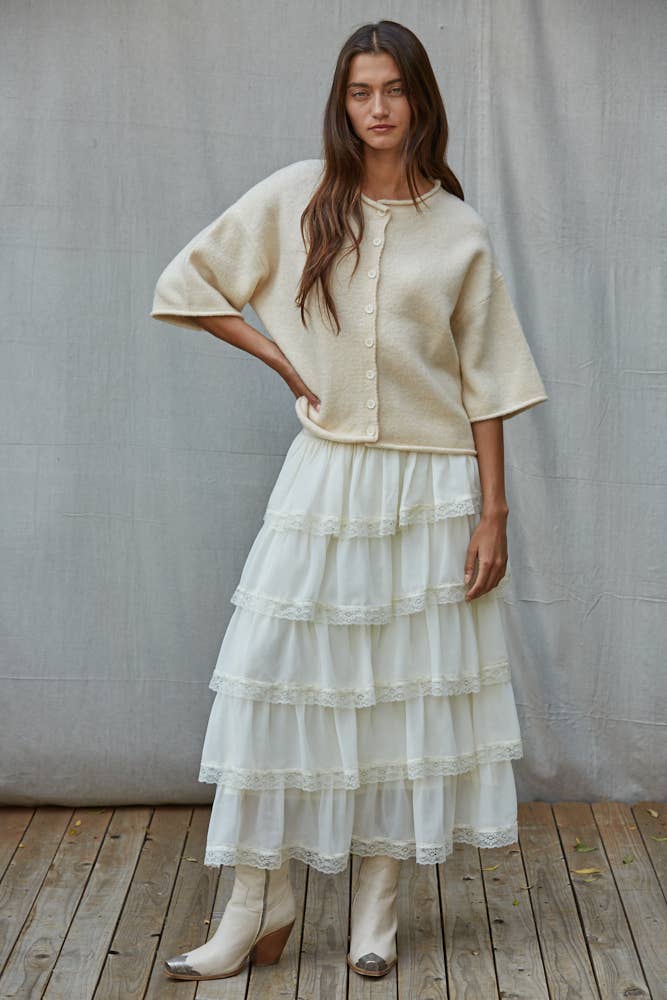 Quarter Sleeve Cardigan - Cream