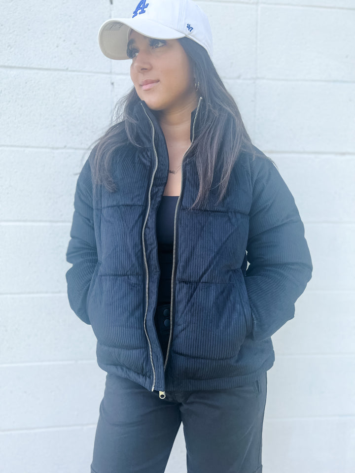 Debbie Corduroy Puffer Jacket - Black