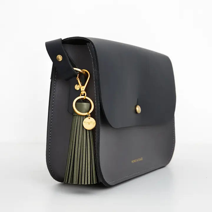 Soft Tassel Bag Charm - Olive/Gold