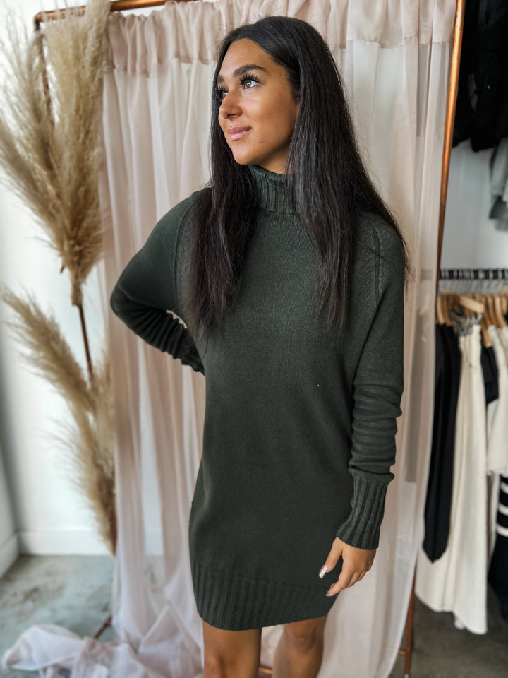 Knit Turtleneck Dress - Green