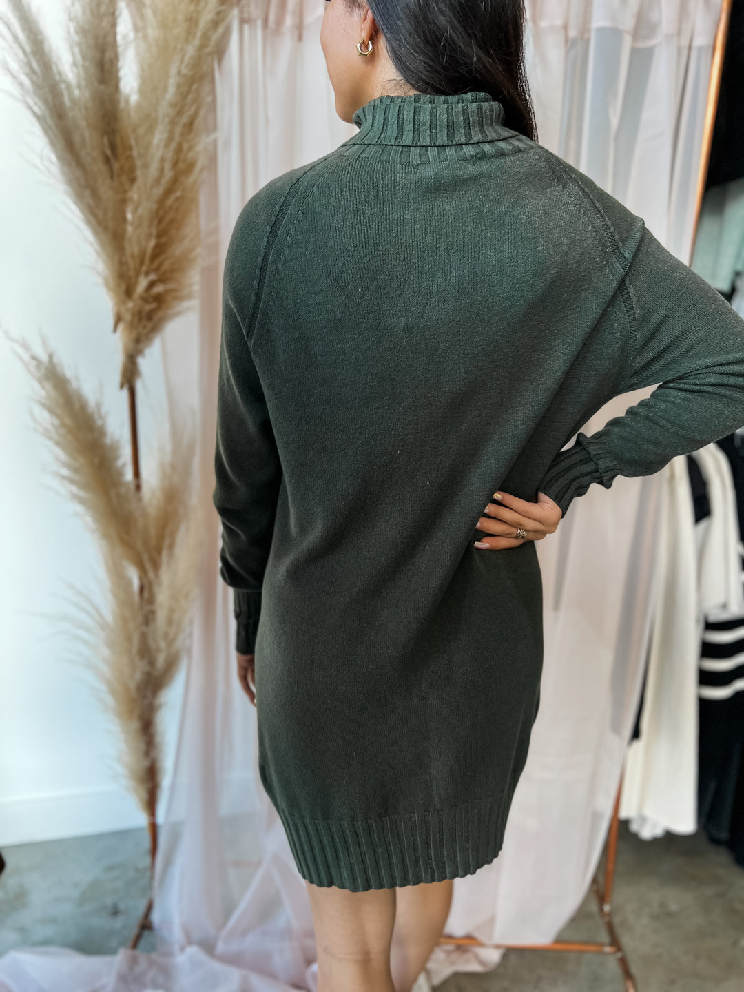 Knit Turtleneck Dress - Green