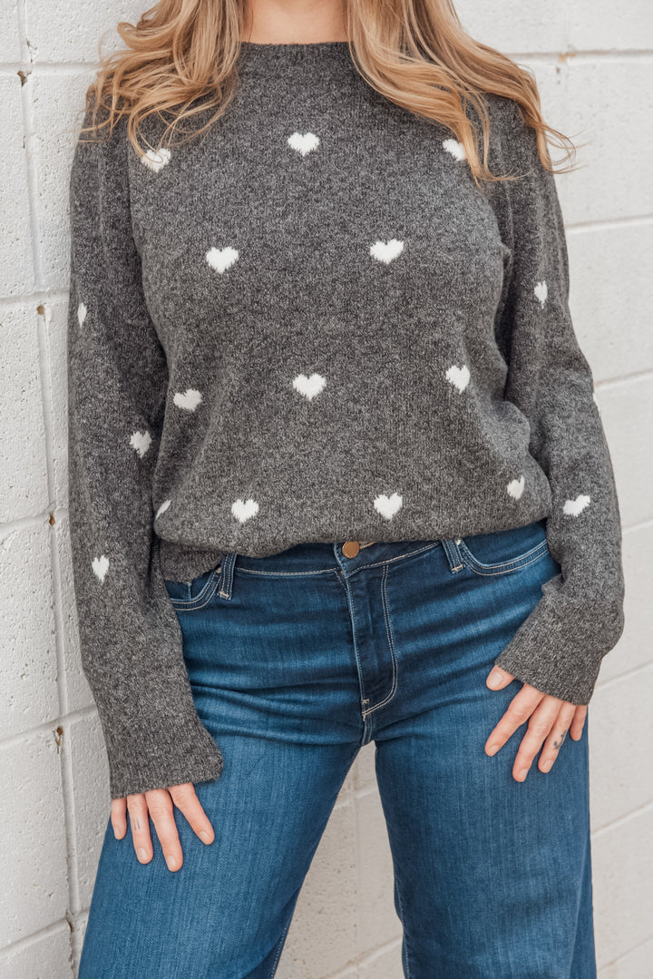Doffy Sweater - Grey/White Hearts