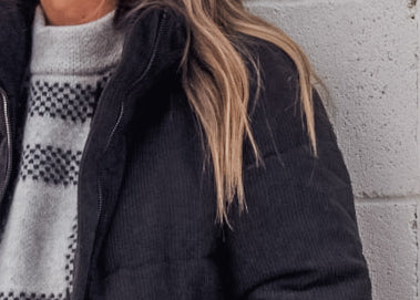 New Dolly Cord Puffer Coat - Black