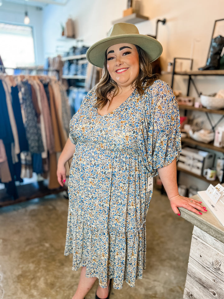 Ladies Plus - Blue Orange Paisley Dress