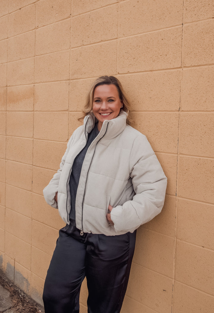 New Dolly Cord Puffer Coat - Off-White