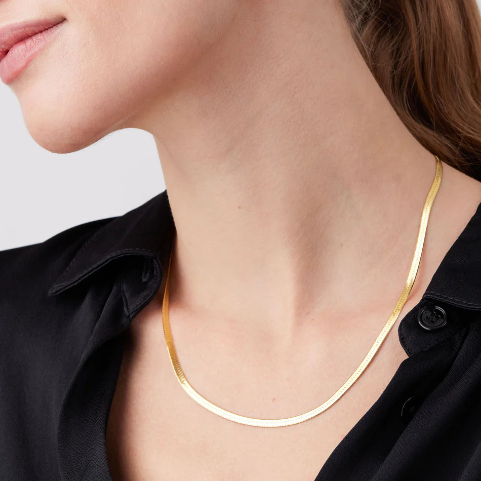 Thin Herringbone Chain Necklace- Gold