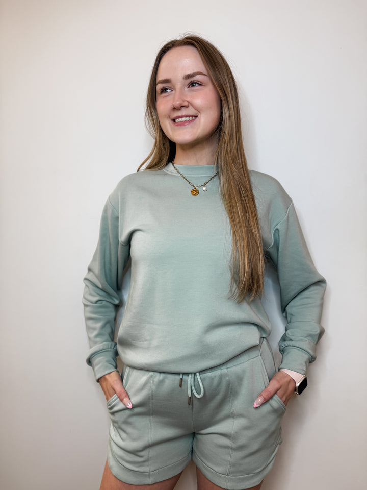 Jenna Luxe Fleece Crew Neck Sweatshirt - Aqua