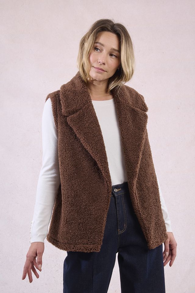 Sheepskin Effect Vest - Brown